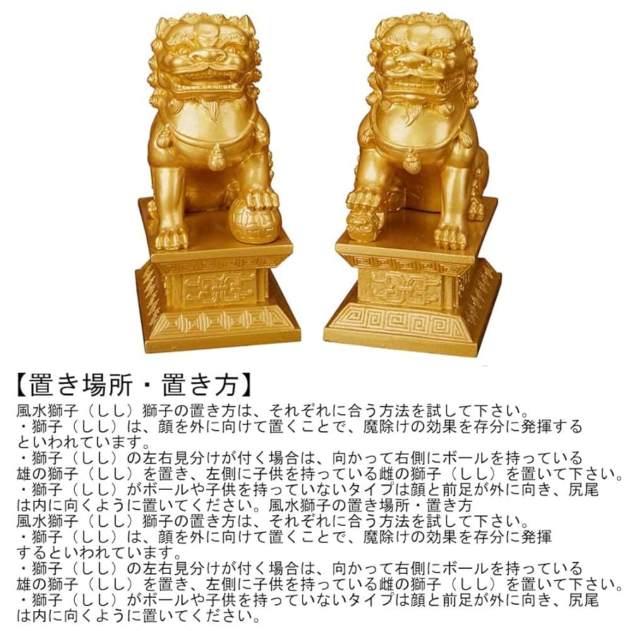 右　獅子　シーサ　狛犬　魔除け　特大木製置物 Amazon.co.jp: 狛犬 置物 獅子 シーサー玄関 神棚 風水 獅子